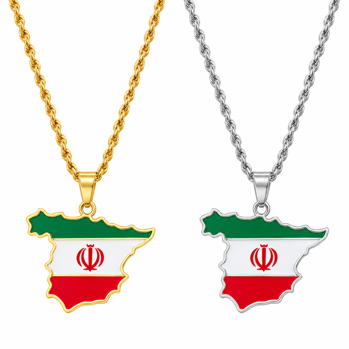 Iran map/flag pendant necklace in gold/silver