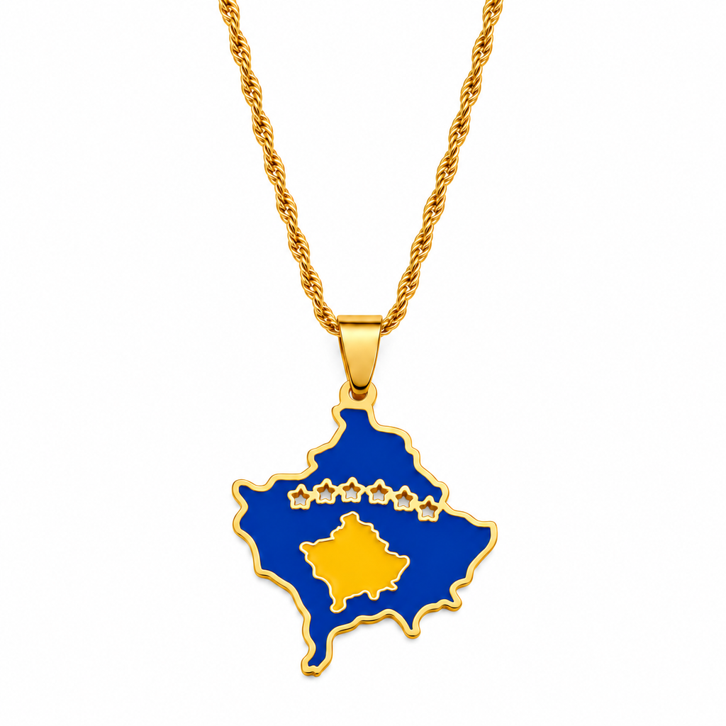 Kosovo map/flag pendant necklace in gold/silver