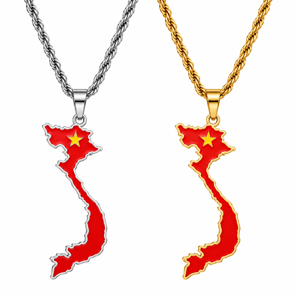 Vietnam map/flag pendant necklace in gold/silver