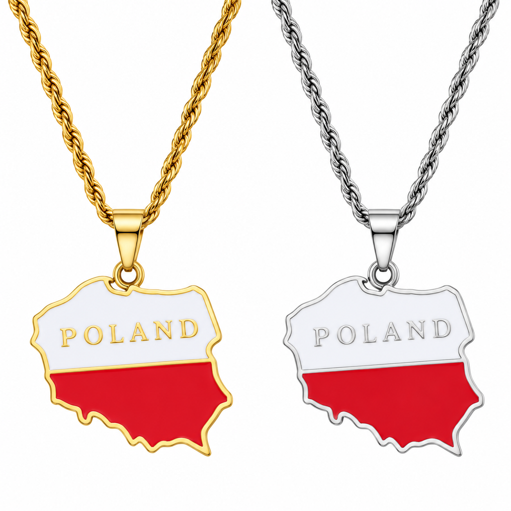 Poland map/flag pendant necklace in gold/silver