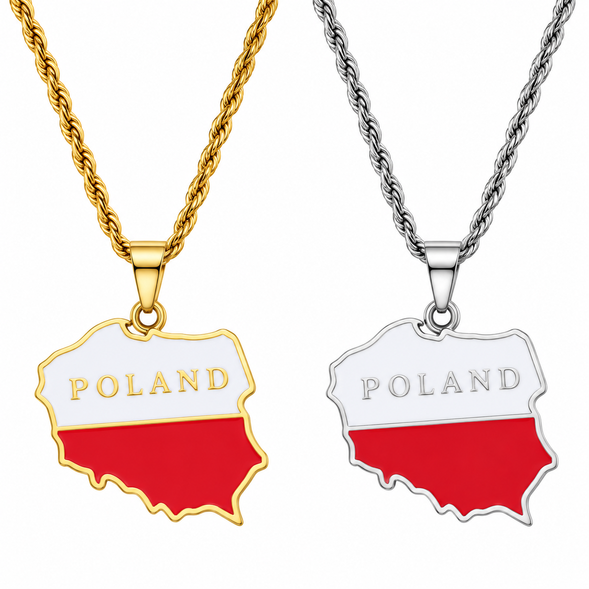 Poland map/flag pendant necklace in gold/silver