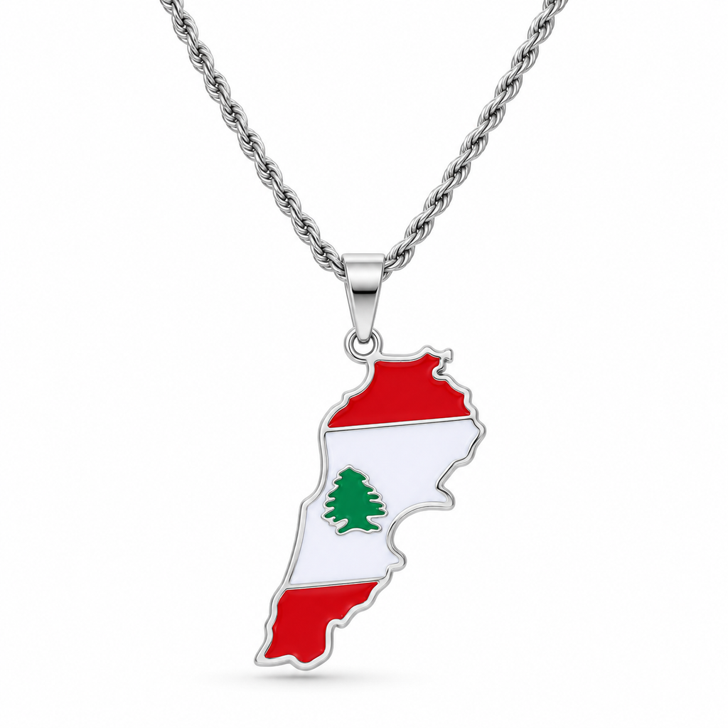 Lebanon map/flag pendant necklace in gold/silver