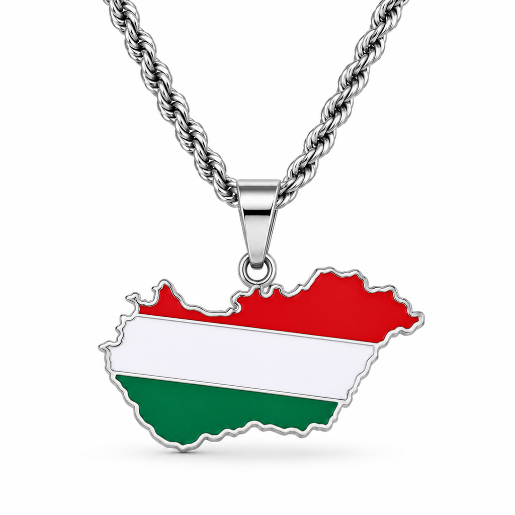 Hungary map/flag pendant necklace in gold/silver