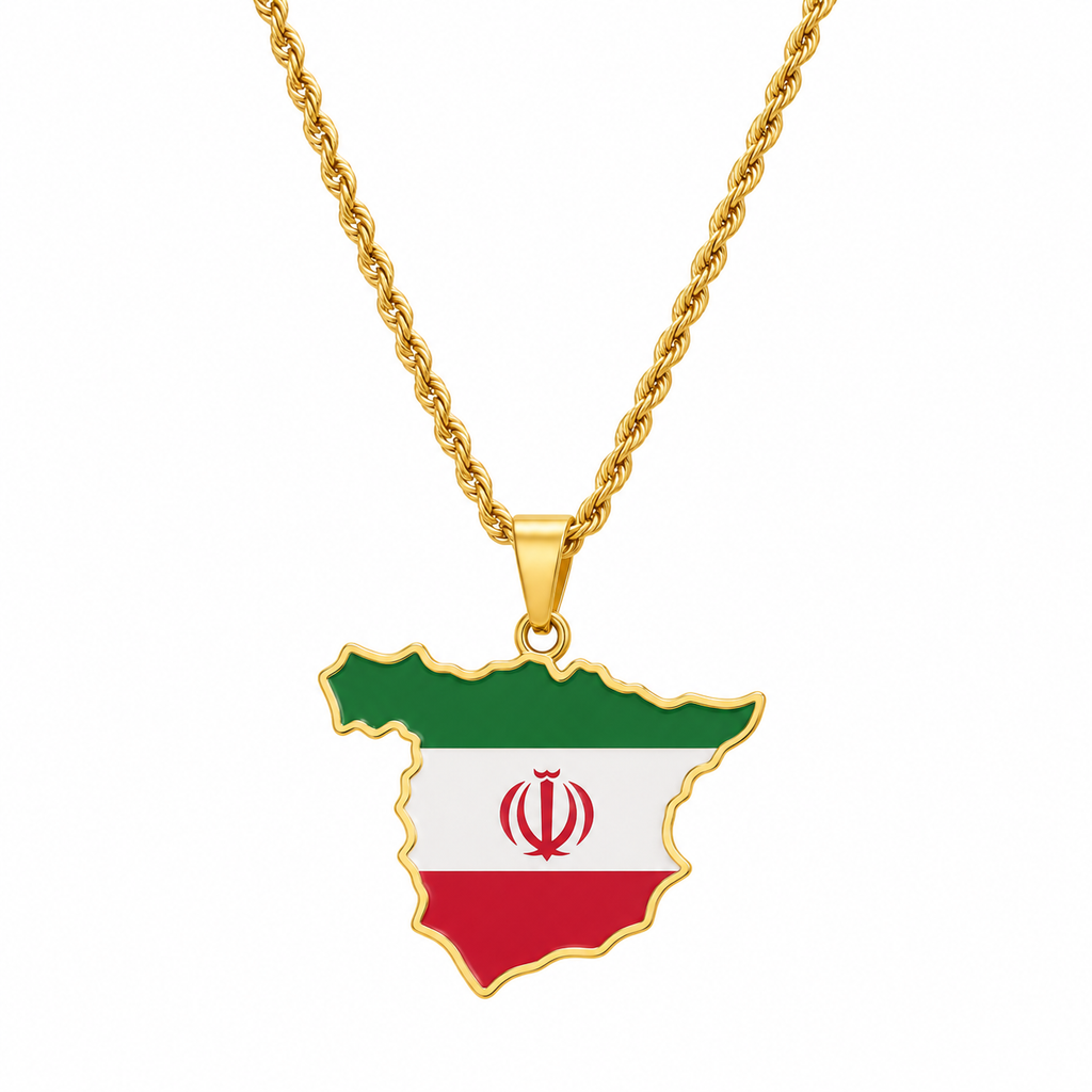 Iran map/flag pendant necklace in gold/silver