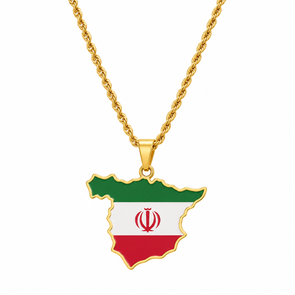 Iran map/flag pendant necklace in gold/silver