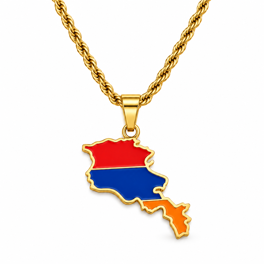 Armenia map/flag pendant necklace in gold/silver