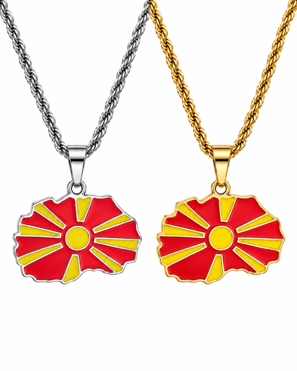 Macedonia map/flag pendant necklace in gold/silver