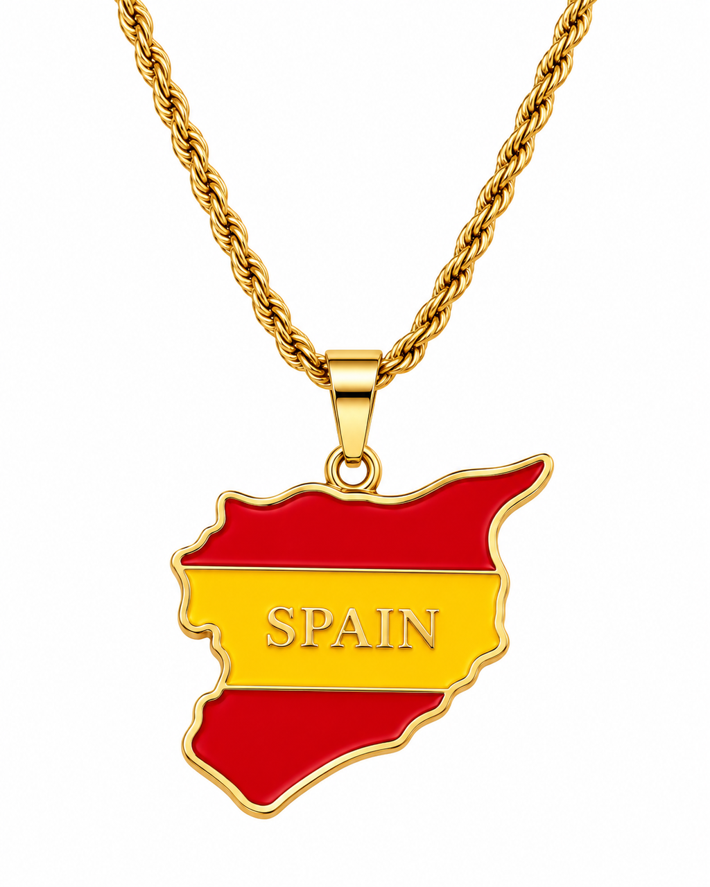 Spain map/flag pendant necklace in gold/silver