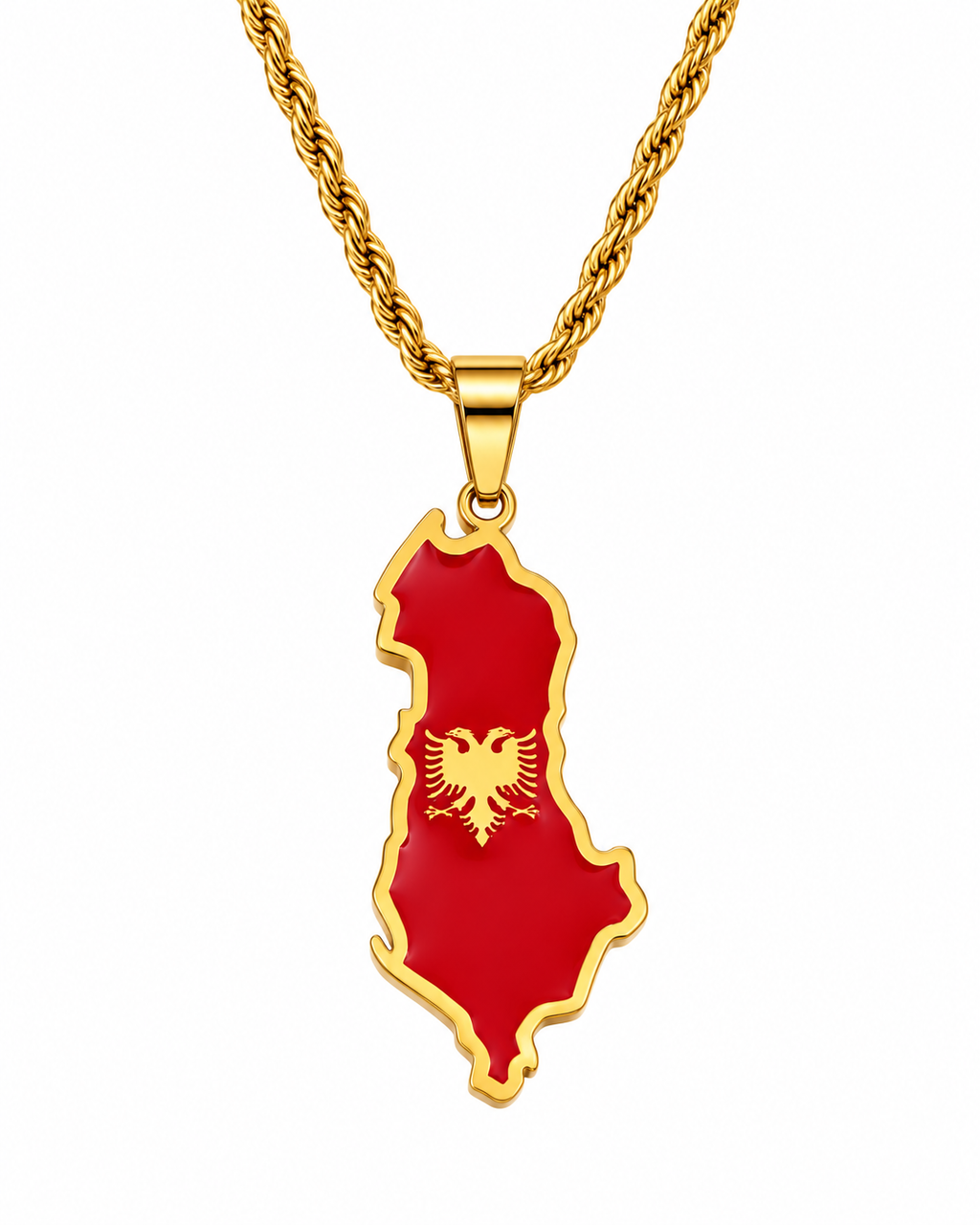 Albania map/flag pendant necklace in gold/silver