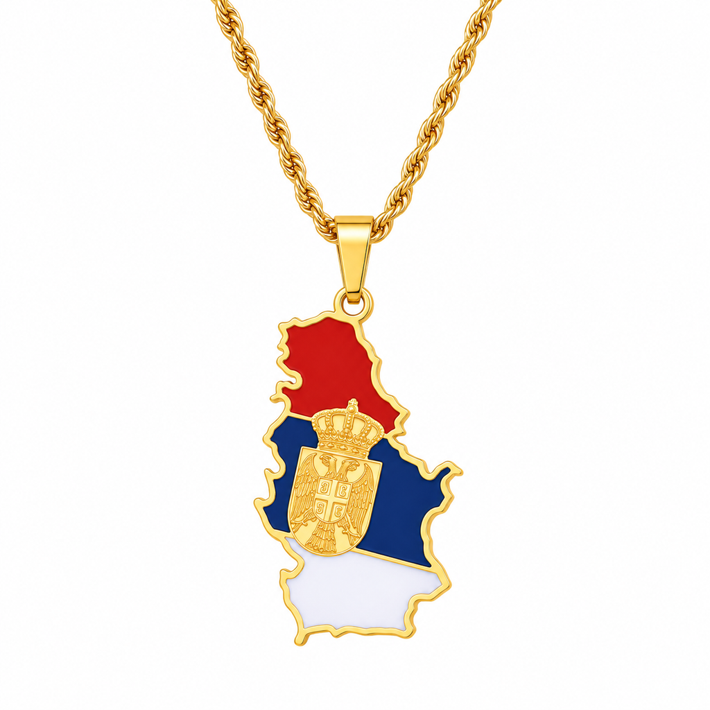 Serbia map/flag pendant necklace in gold/silver