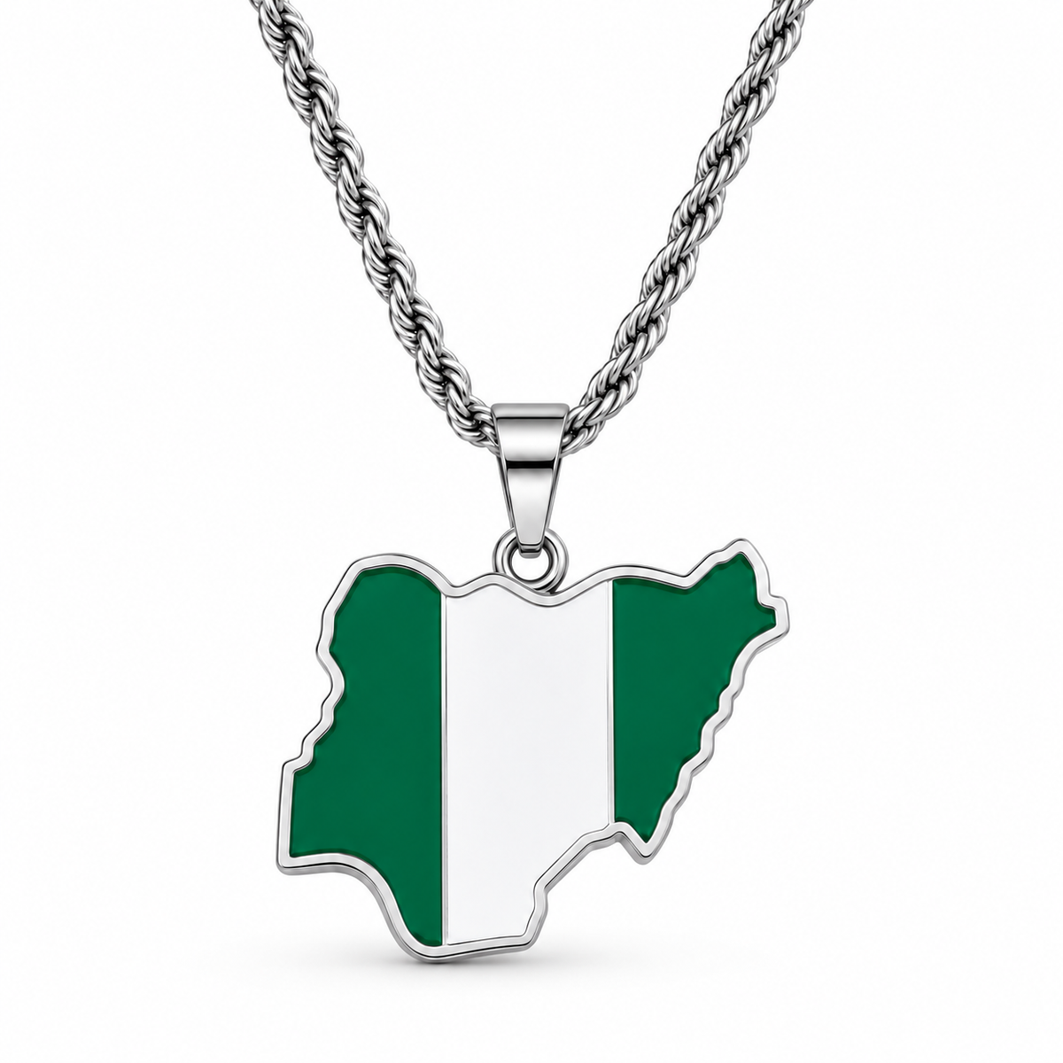 Nigeria map/flag pendant necklace in gold/silver