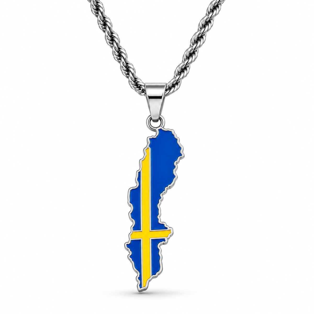 Sweden map/flag pendant necklace in gold/silver