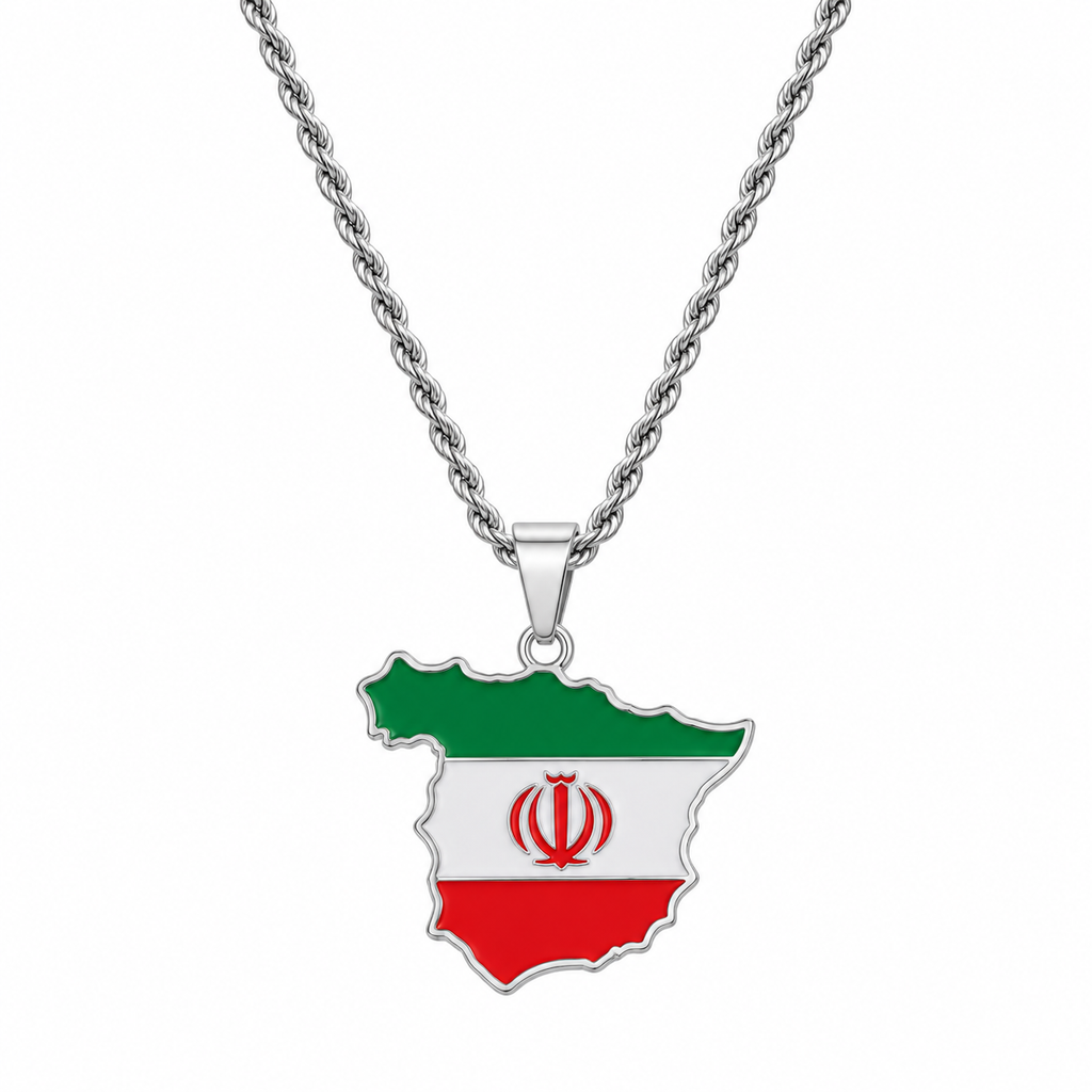 Iran map/flag pendant necklace in gold/silver
