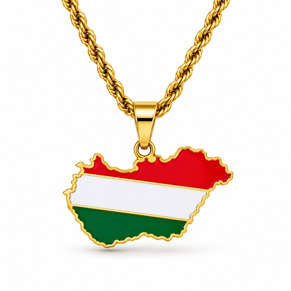 Hungary map/flag pendant necklace in gold/silver