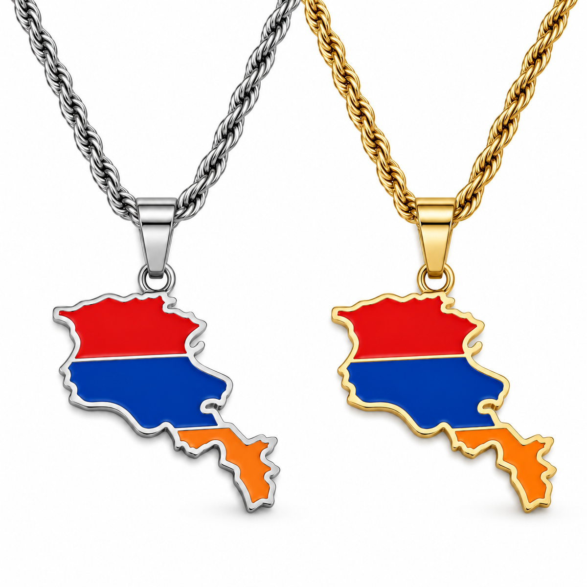 Armenia map/flag pendant necklace in gold/silver