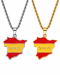 Spain map/flag pendant necklace in gold/silver