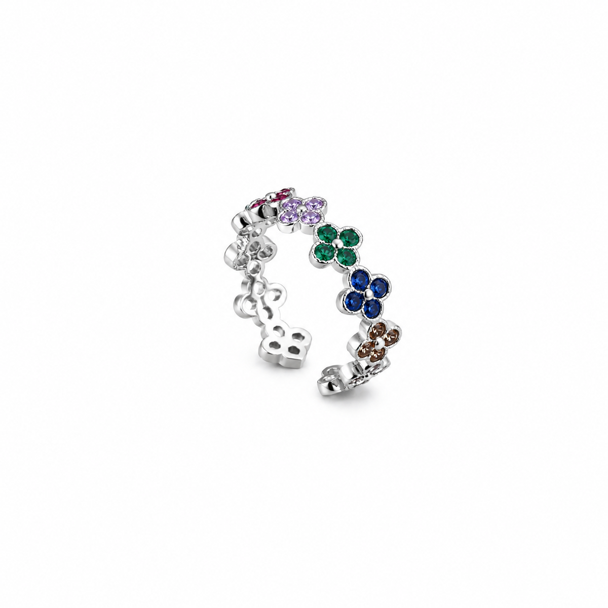 Multicolor Floral Stainless Steel Ring – Silver