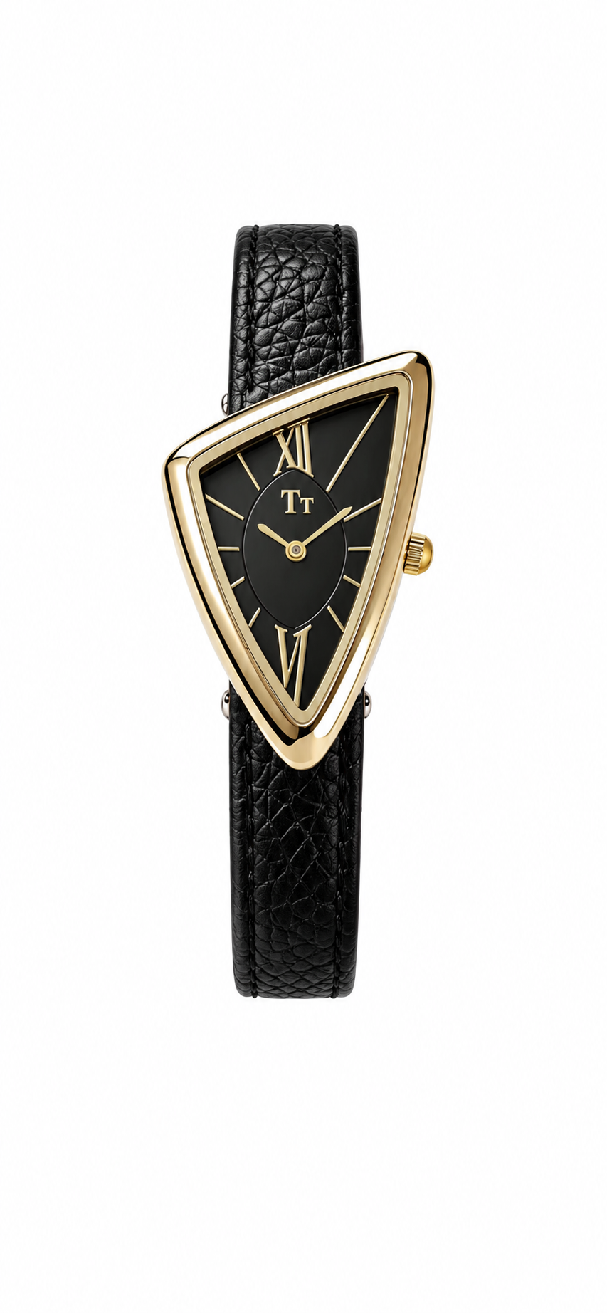 Burgundy Triangle Women’s All Black Watch – Gold Tone Case