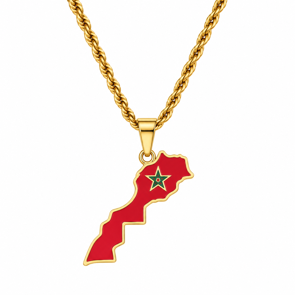 Morocco map/flag pendant necklace in gold/silver