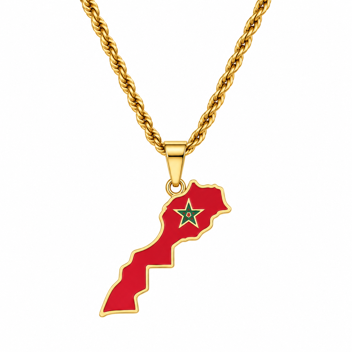Morocco map/flag pendant necklace in gold/silver