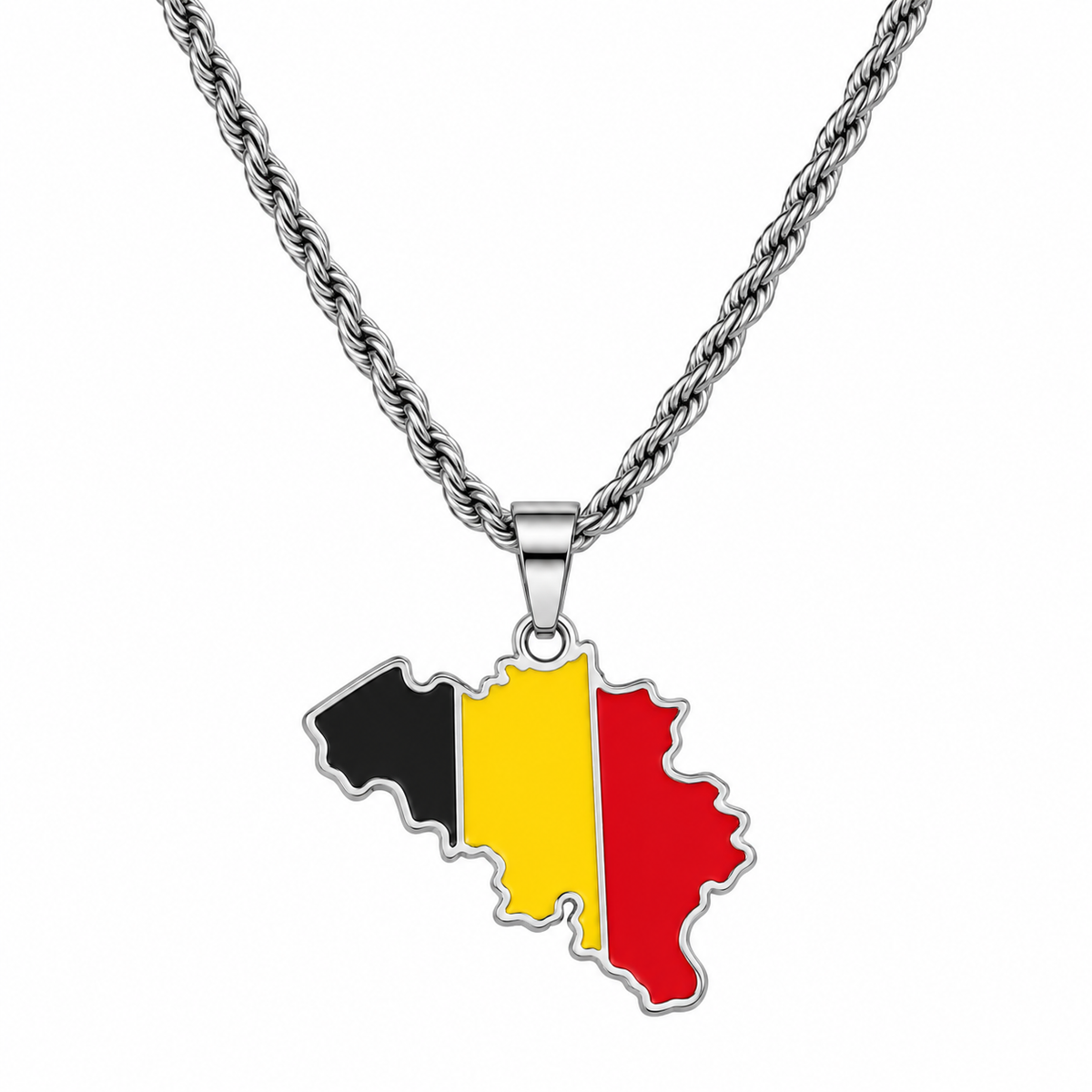 Belgium map/flag pendant necklace in gold/silver