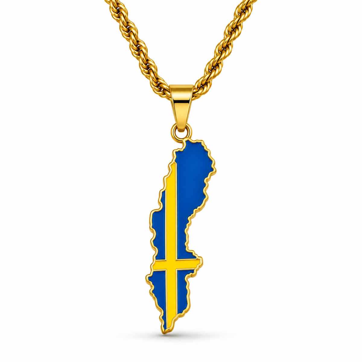 Sweden map/flag pendant necklace in gold/silver