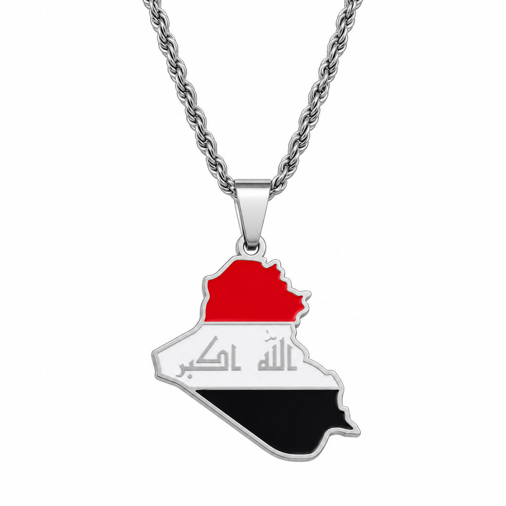 Iraq map/flag pendant necklace in gold/silver