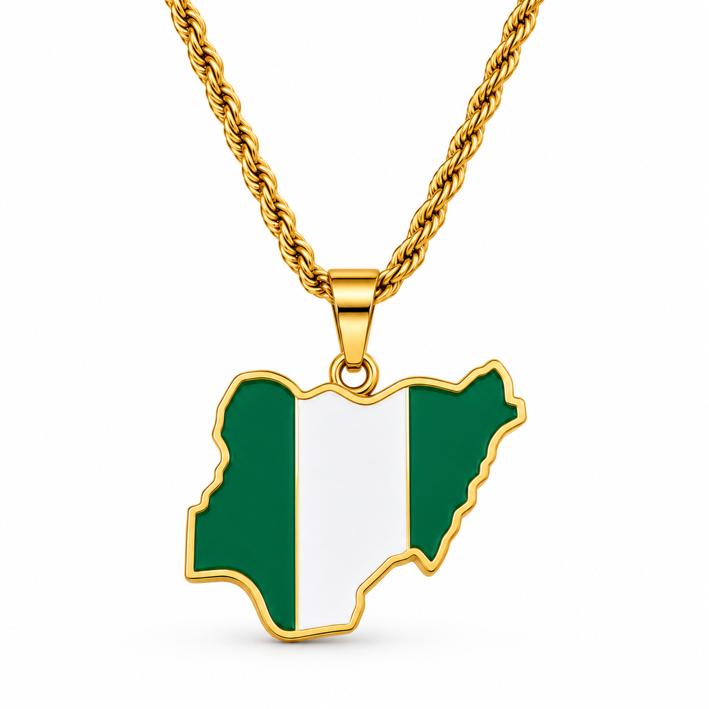 Nigeria map/flag pendant necklace in gold/silver