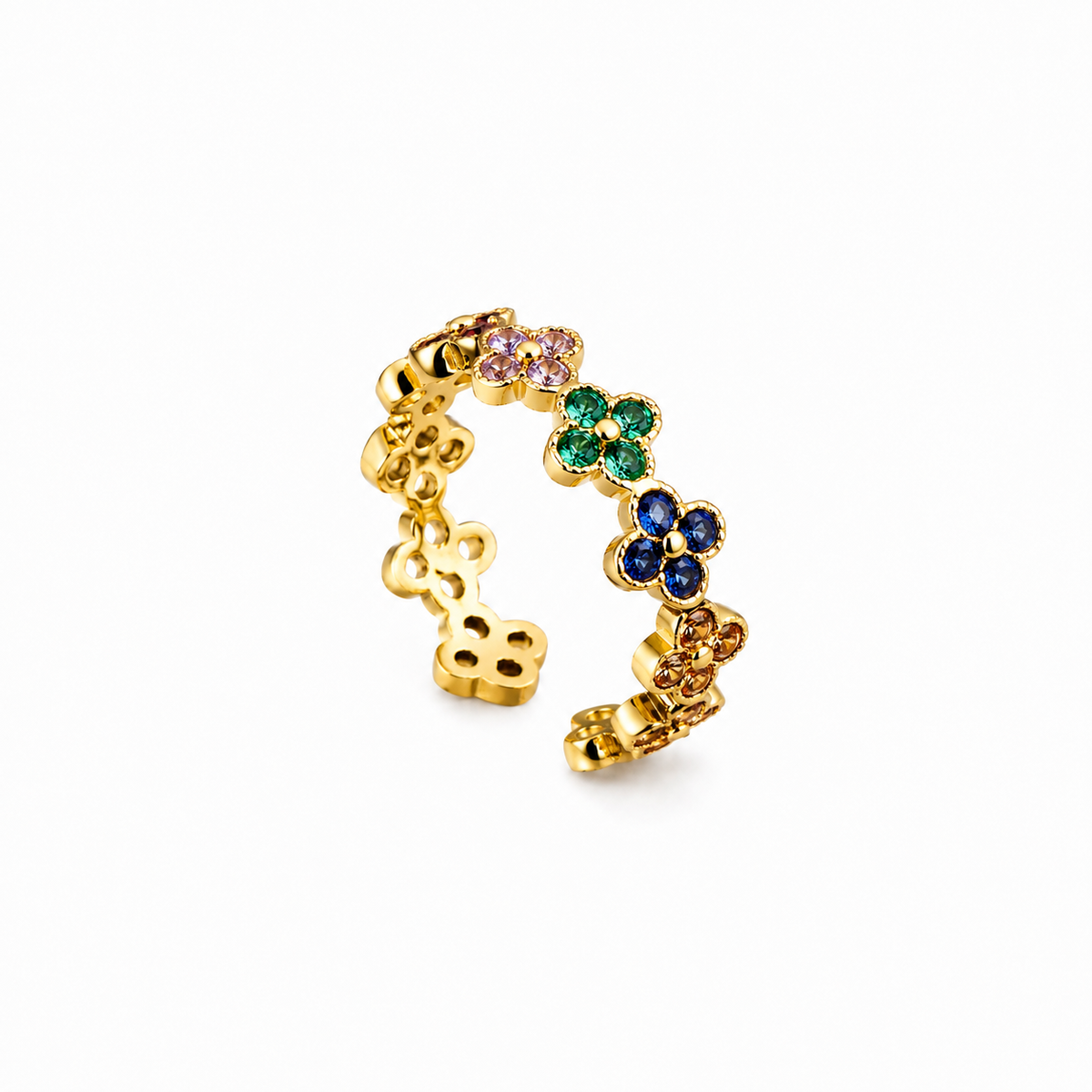 Multicolor Floral Stainless Steel Ring
