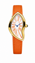 Elegant Gold-Tone Designer Watch with Orange Vegan Leather Strap