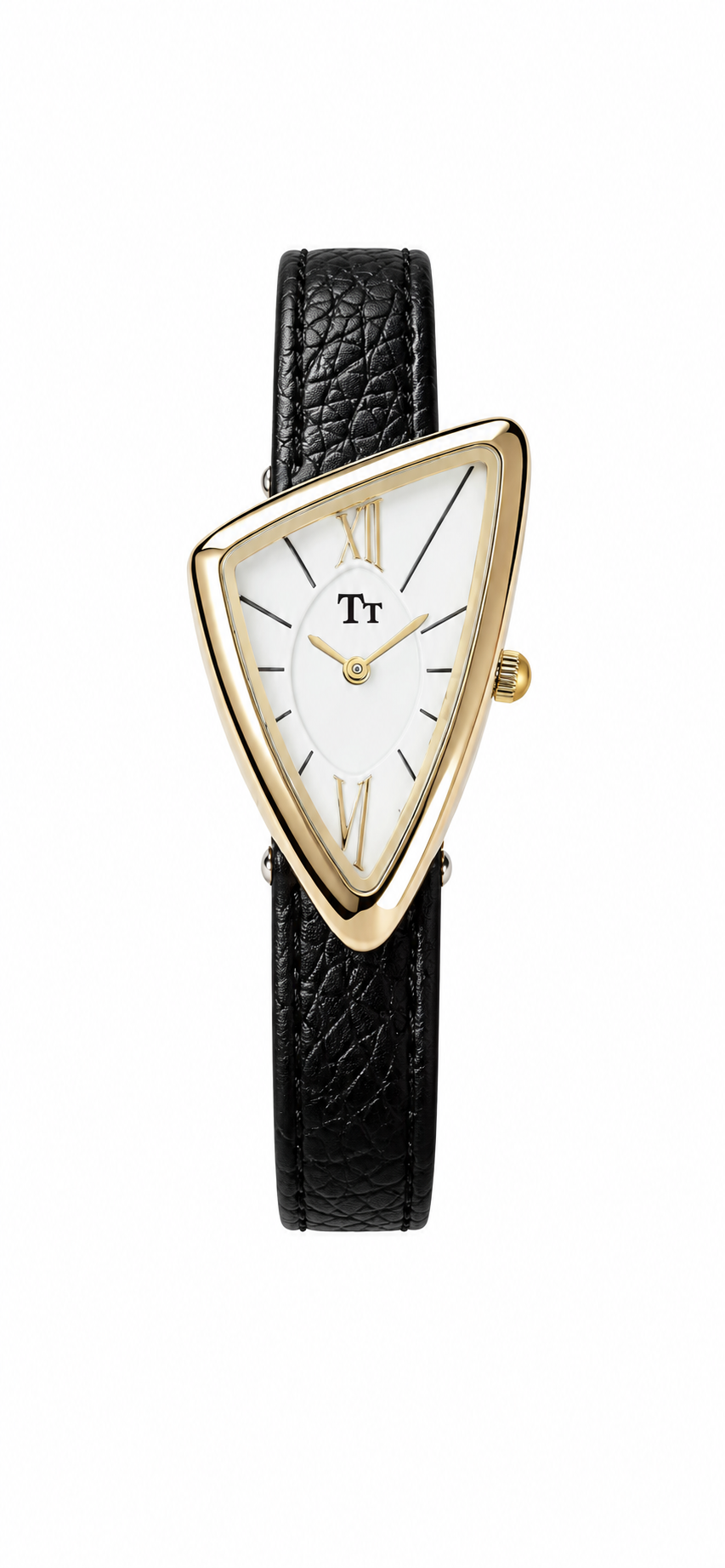Burgundy Triangle Women’s Black Watch – Gold Tone Case