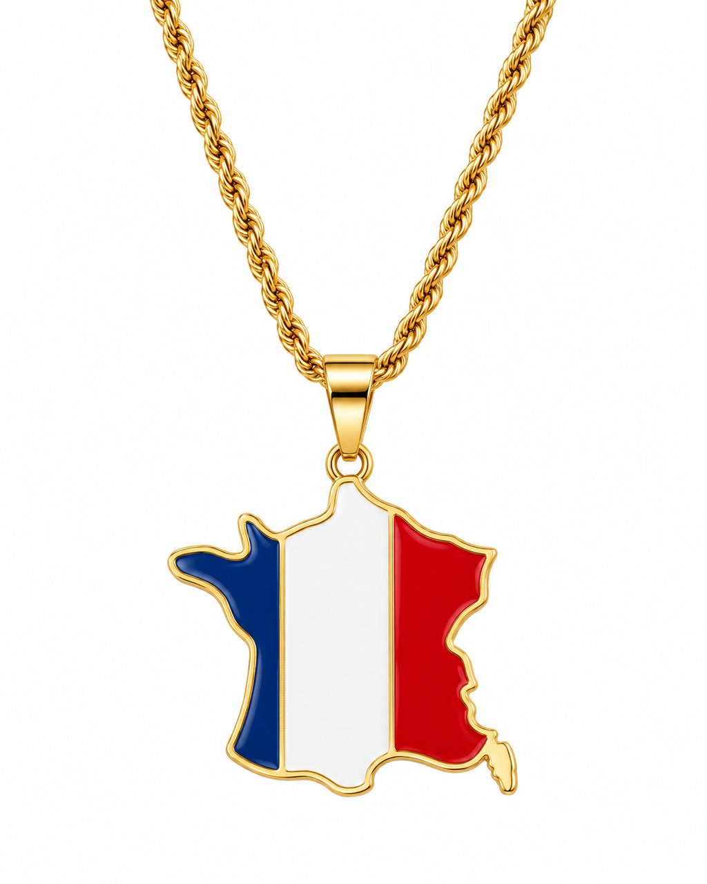France map/flag pendant necklace in gold/silver