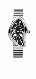 Asymmetrical Stainless Steel Wristwatch with Black Roman Numeral Dial