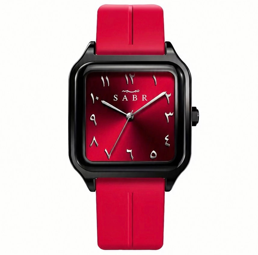 SABR Elegant Red  Watch Square Design with Arabic Numerals