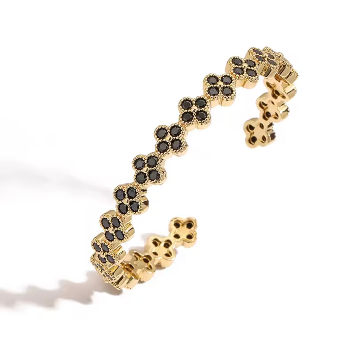 Black Clover Gold Cuff Bracelet – Elegant Floral Design