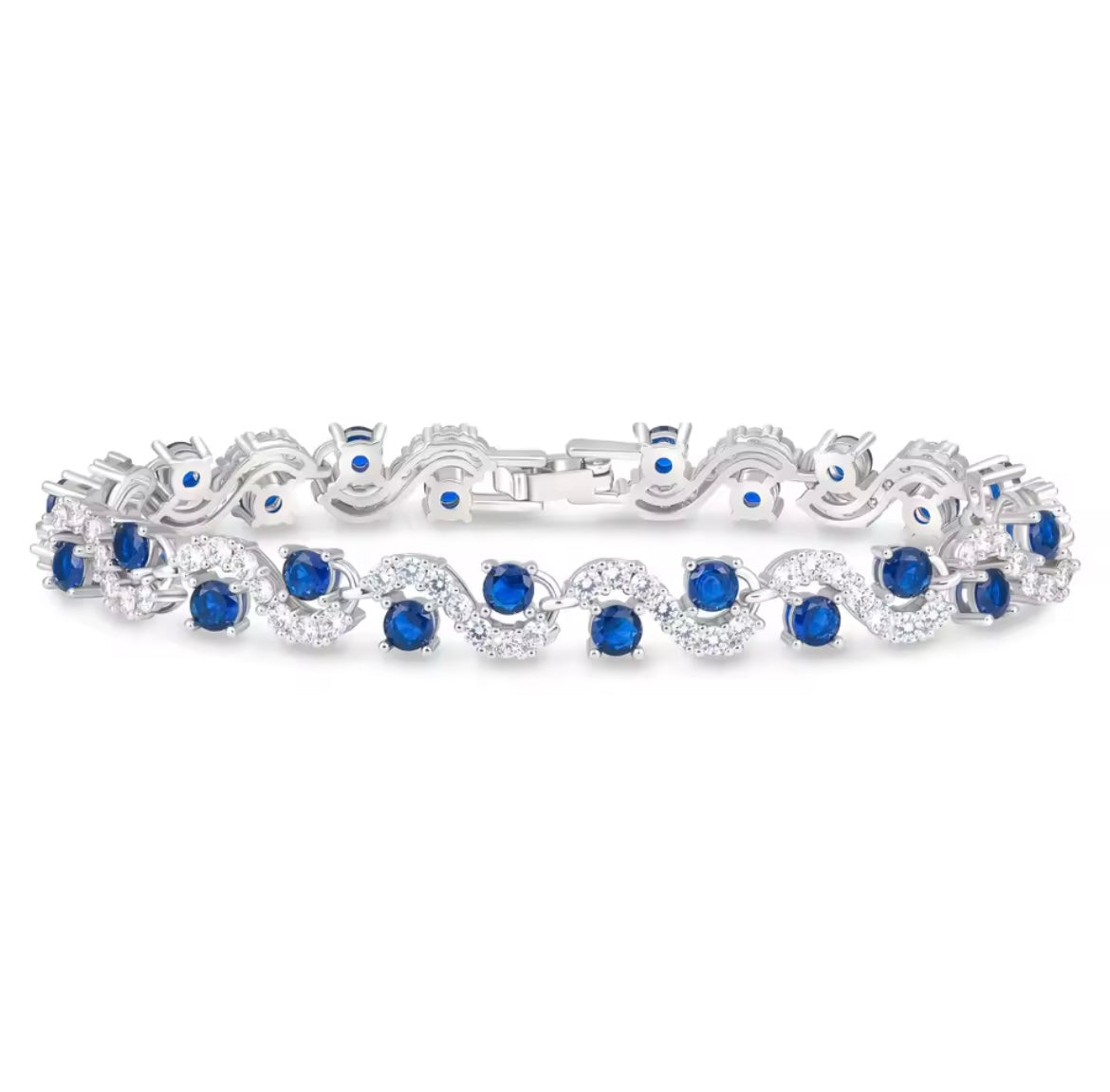 Genuine Silver Blue Crystal Tennis Bracelet