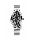 Asymmetrical Stainless Steel Wristwatch with Black Roman Numeral Dial