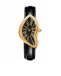 Elegant Melted Dial Quartz Watch – Gold Case & Black Leather Strap
