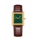 Elegant Women’s Watch – Green Dial, Gold-Tone Case & Brown Leather Strap