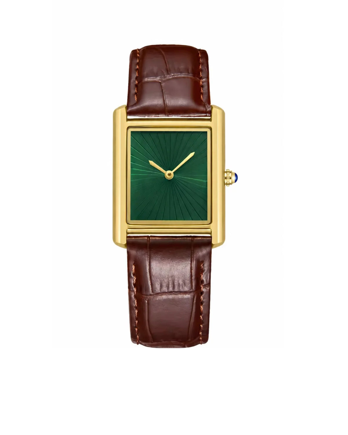 Elegant Women’s Watch – Green Dial, Gold-Tone Case & Brown Leather Strap