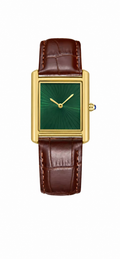 Elegant Women’s Watch – Green Dial, Gold-Tone Case & Brown Leather Strap