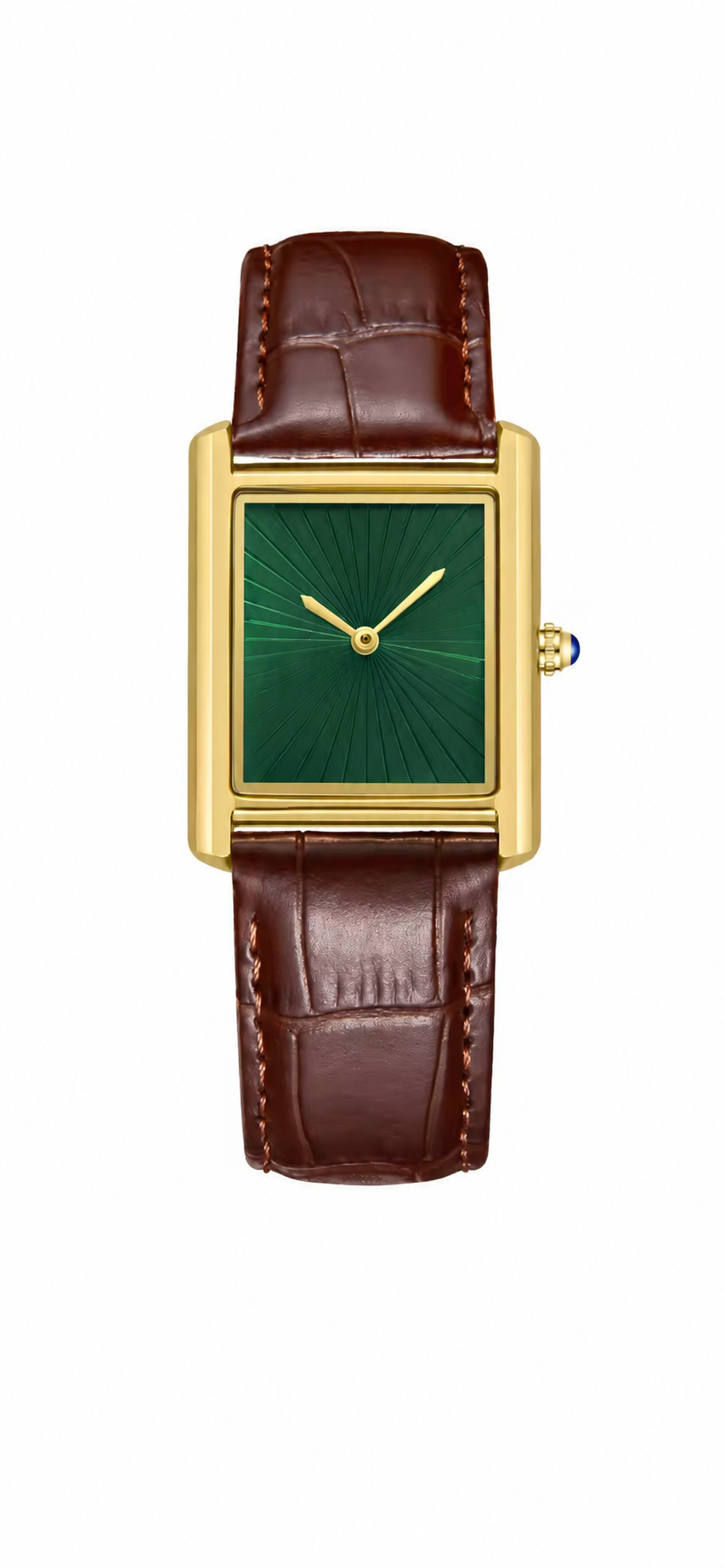 Elegant Women’s Watch – Green Dial, Gold-Tone Case & Brown Leather Strap