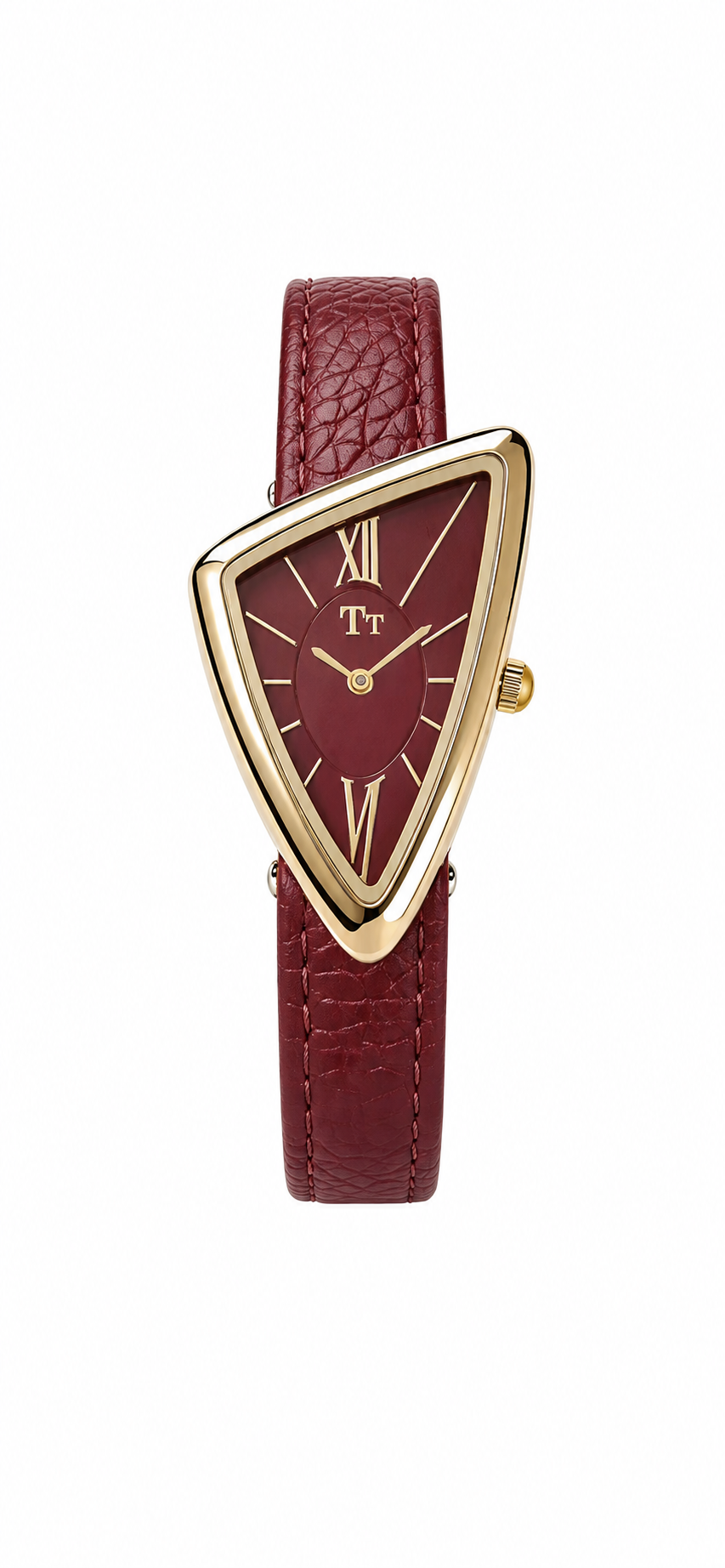 Burgundy Triangle Women’s Red Watch – Gold Tone Case