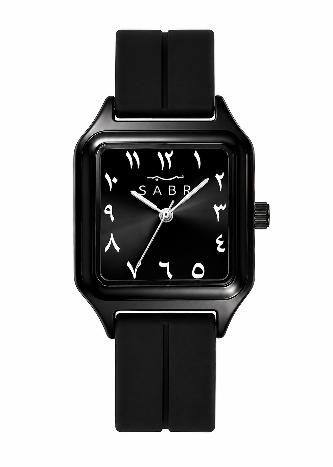 SABR Black Square Watch with white Arabic Numerals