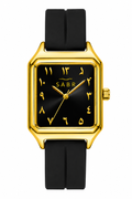 SABR Premium Square Silicone Watch – Gold & Black | Minimalist Arabic Dial