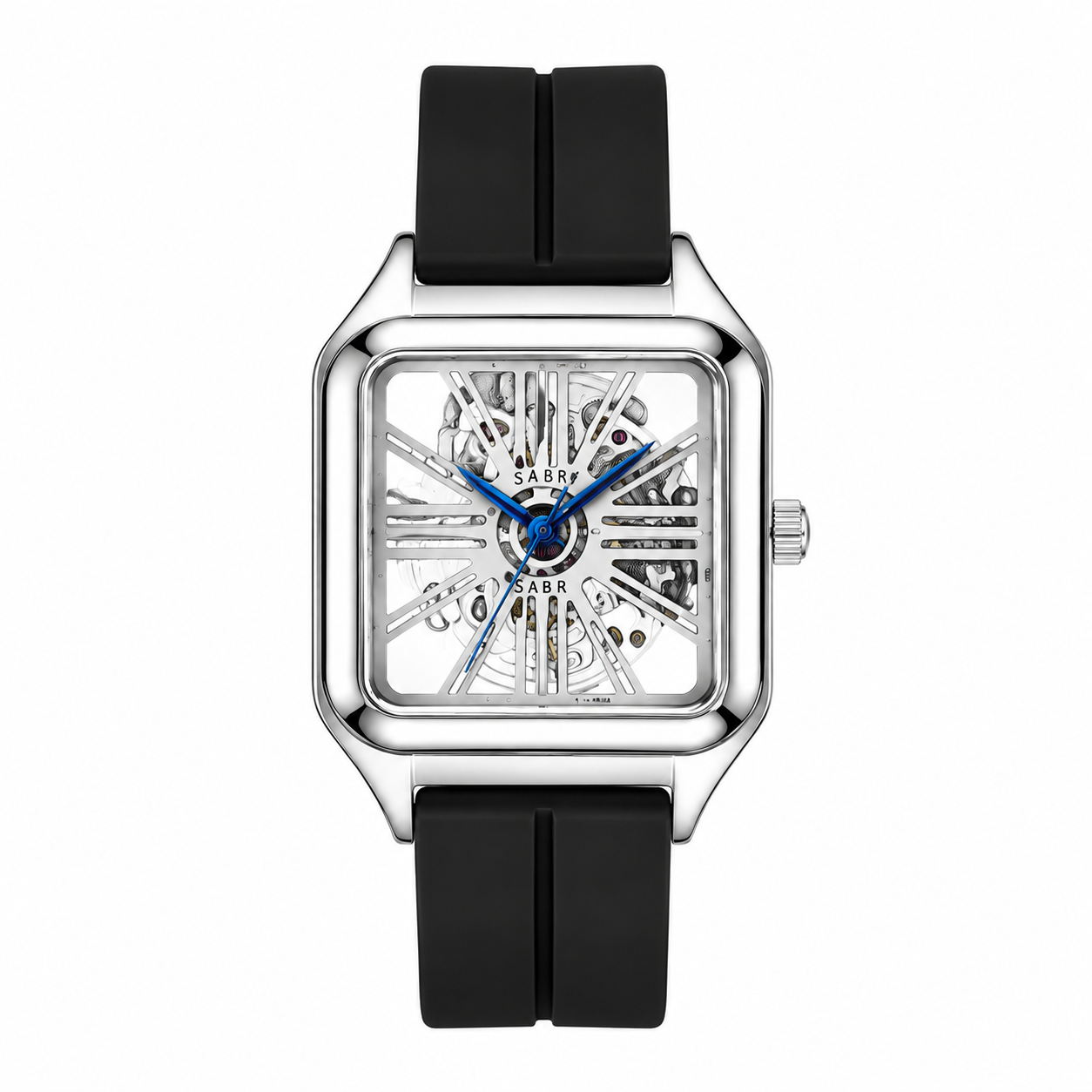 SABR Skeleton Watch – Silver Case with Black Strap
