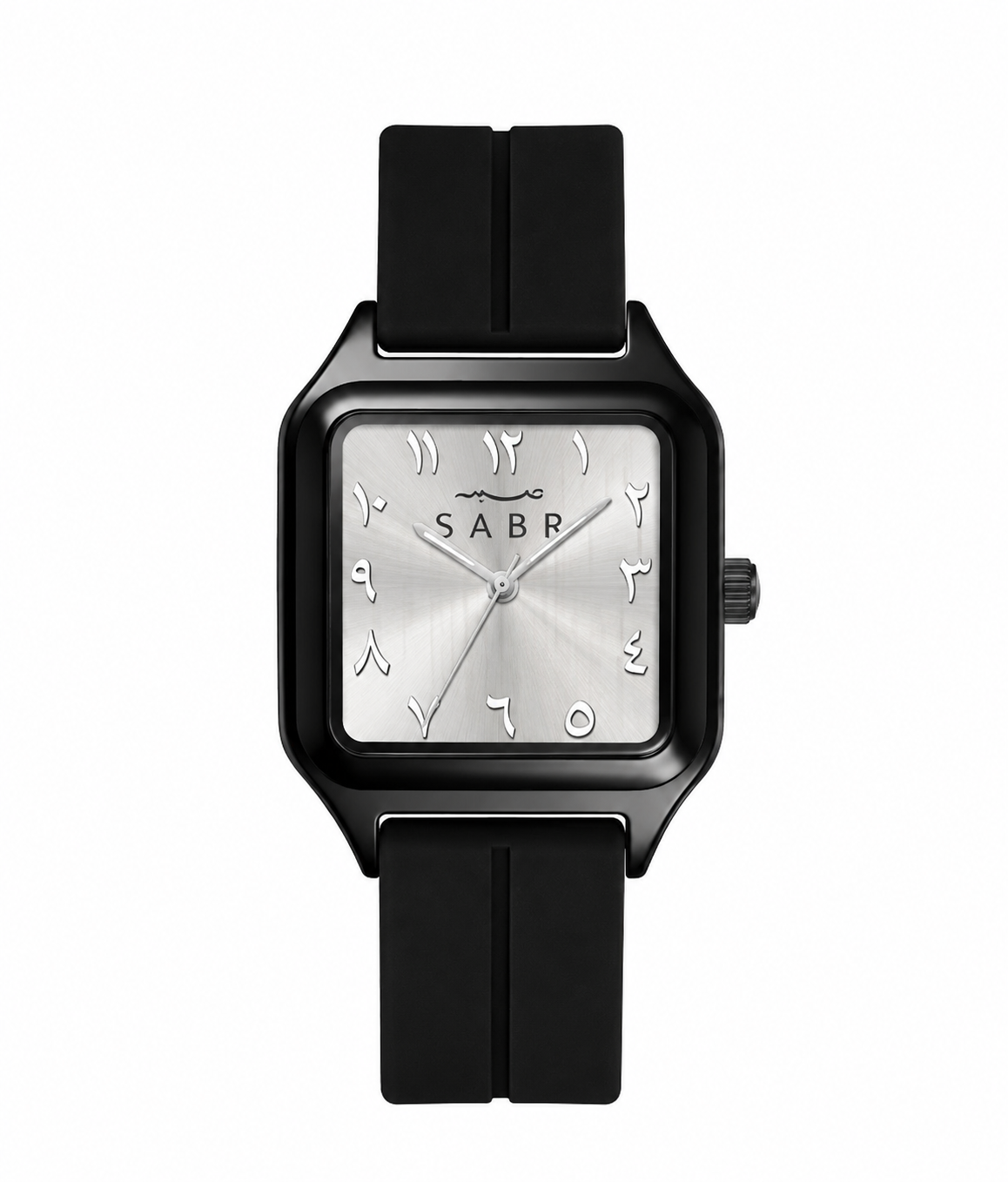 SABR Square Watch - Chrome Dial - Black Case Arabic Numerals
