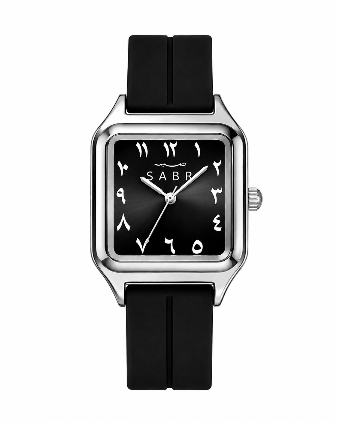 SABR Square Watch – Chrome Case -Black Dial with Arabic Numerals