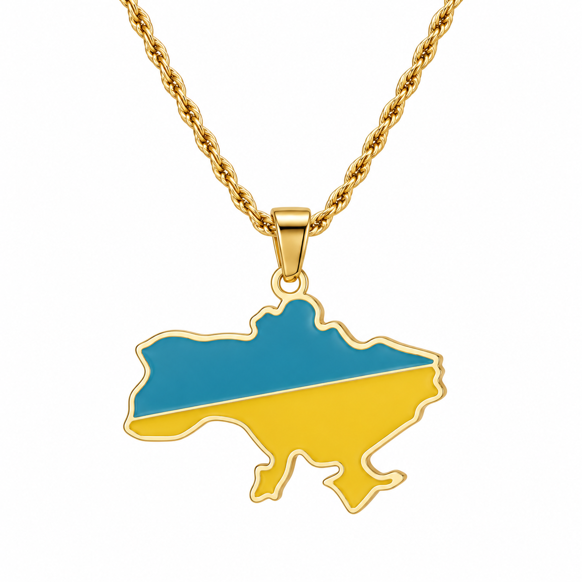 Ukraine map/flag pendant necklace in gold/silver