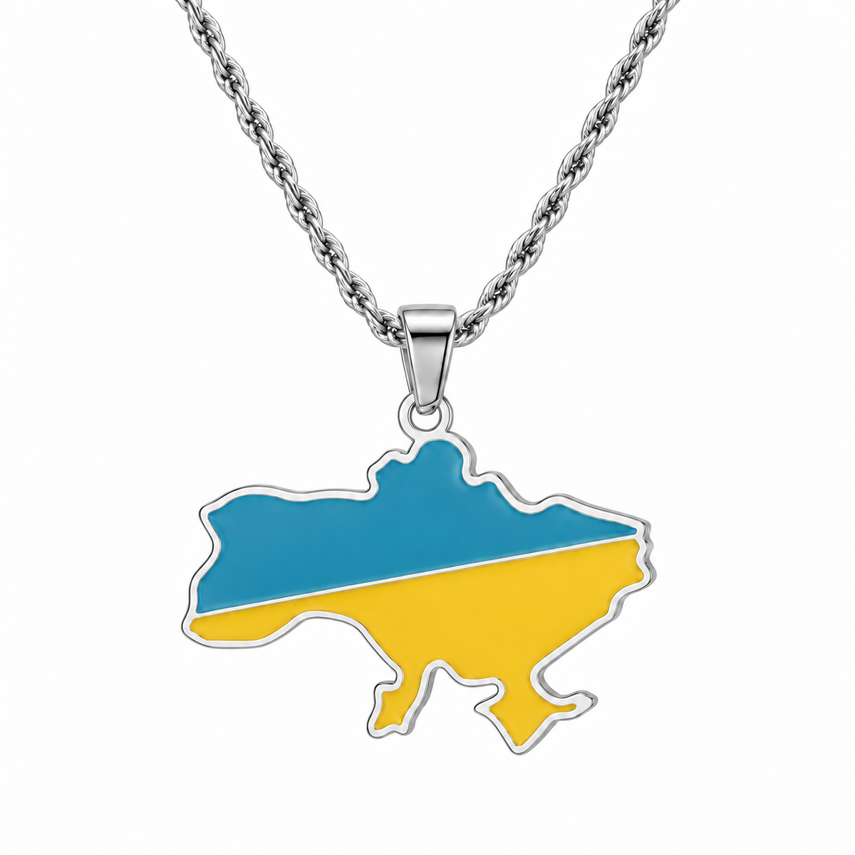 Ukraine map/flag pendant necklace in gold/silver